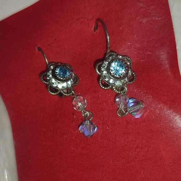 Exquisite Boho Azure Blue Earrings Vintage Flower Elegant Bohemian Silver - Picture 1 of 5